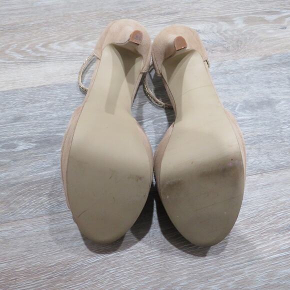 Steve Madden Womens Sz 10 Nude Beige  P-Pome Platform Suede T Strap Heels - Picture 3 of 10
